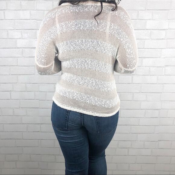 Kirra Striped Long Sleeve Scoop Neck Sheer Metallic Open Knit Sweater Size S/M - Picture 3 of 8